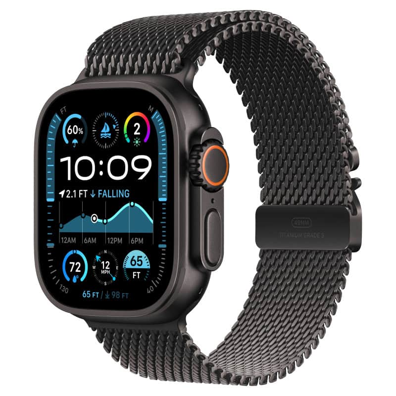 Watch Ultra 2024 GPS + Cellular, 49 мм корпус из титана цвета Черный титан, браслет миланская петля черного цвета